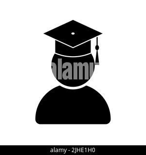 Studente laureato con icona con tappo di laurea isolato su sfondo bianco. Illustrazione vettoriale Illustrazione Vettoriale