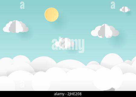 Carta vettoriale arte e stile artigianale. Illustrazione del paesaggio naturale, del cloud Illustrazione Vettoriale
