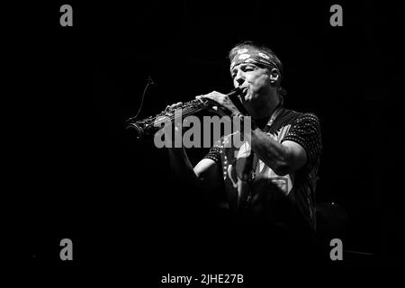 Roma, Italia. 11th luglio 2022. (7/11/2022) Concerto della leggendaria jazz band alla Casa del Jazz di Roma. LAN Doky - piano, Billy Cobham - batteria, Bill Evans - Sax, Randy Brecker - Trump, Linley Marthe - basso (Foto di Claudio Enea/Pacific Press/Sipa USA) Credit: Sipa USA/Alamy Live News Foto Stock