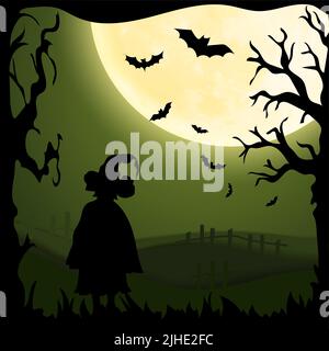 Carta arte Happy halloween carta. Illustrazione dello stile di taglio vettoriale Illustrazione Vettoriale