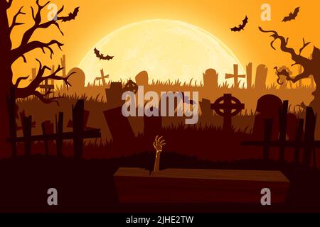 Buon halloween carta taglio stile. Concetto di cimitero. Illustrazione vettoriale Illustrazione Vettoriale