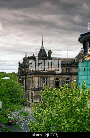 Vista dello sviluppo di Guildhall, catturato dalla parte superiore della Concert Hall a Nottingham, Nottinghamshire Inghilterra Regno Unito Foto Stock