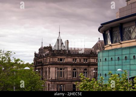 Vista dello sviluppo di Guildhall, catturato dalla parte superiore della Concert Hall a Nottingham, Nottinghamshire Inghilterra Regno Unito Foto Stock