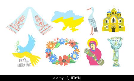 Set di simboli nazionali ucraini, illustrazione vettoriale Illustrazione Vettoriale