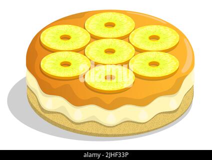 Dolce fragrante di biscotti, torta con ananas e gelatina di frutta. Dessert esotico con festa del tè. Vettore cartoon isometrico isolato su sfondo bianco Illustrazione Vettoriale