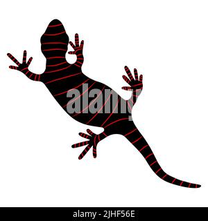 Lizard rettile gecko nero e colore righe silhouette illustrazione vettoriale. Semplice illustrazione con silhouette nera isolata su sfondo bianco. Tempo Illustrazione Vettoriale