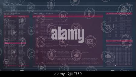 Immagine delle icone sull'elaborazione dei dati Foto Stock