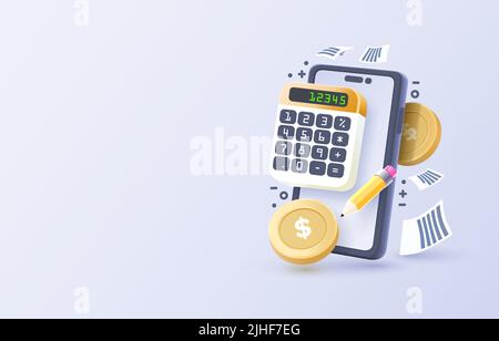 Servizio di calcolatrice mobile, finanza mobile per smartphone, display mobile per tecnologia. Illustrazione vettoriale Illustrazione Vettoriale