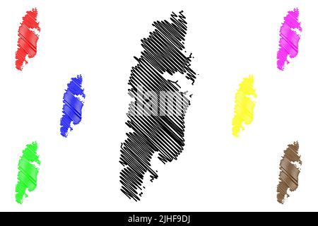 Isola delle Andamane del Nord (Repubblica dell'India, territorio dell'Unione indiana delle Isole Andamane e Nicobare) illustrazione vettoriale della mappa, schizzo dello scricbble delle Andamane del Nord Illustrazione Vettoriale