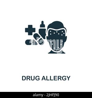 Icona allergia ai farmaci. Icona di allergia semplice monocromatica per modelli, web design e infografiche Illustrazione Vettoriale