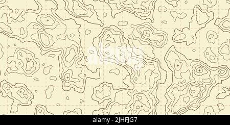 Topografia Mappa beige motivo senza giunture con griglia e montagne. Curve topografiche astratte. Ripetere lo sfondo geometrico. Delineare la topologia terreno o unde Illustrazione Vettoriale