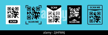 Set vettore codice QR. Scansione codice QR per telefono. Codice QR per app mobile, Illustrazione Vettoriale