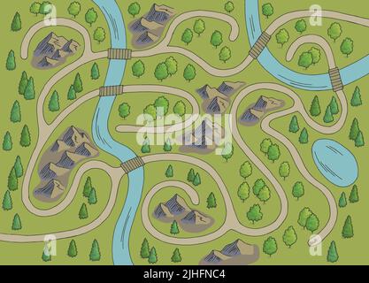 Mappa labirinto grafico colore schizzo superiore vista aerea vettore illustrazione Illustrazione Vettoriale
