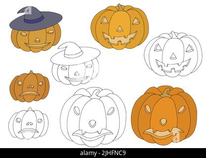 Halloween pumpkin Set grafico nero bianco isolato disegno vettore Illustrazione Vettoriale