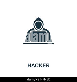 Icona del pirata informatico. Icona monocromatica Simple Line Crime per modelli, web design e infografiche Illustrazione Vettoriale