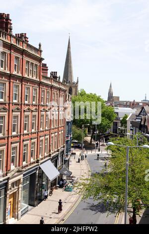 Vista su Wheeler Gate dal tetto del Pearl Assurance Building a Nottingham City, Nottinghamshire Inghilterra UK Foto Stock