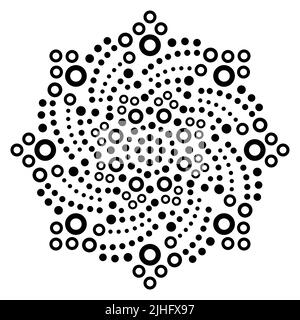 Mandala Aboriginal dot painting tribal vettoriale design, decorativo boho stile australiano dot art pattern in nero su sfondo bianco Illustrazione Vettoriale