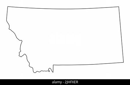 Mappa isolata dello stato del Montana. Contorni neri su sfondo bianco. Illustrazione Vettoriale