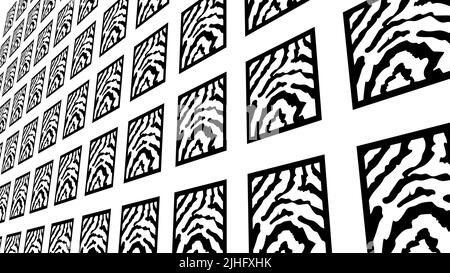 Illustrazione di una parete con motivo zebra in prospettiva piegata Foto Stock