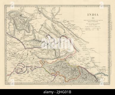 INDIA XI PAKISTAN. Punjab Garhwal Lahore Sirhind Kashmir Cina. Mappa SDUK 1851 Foto Stock