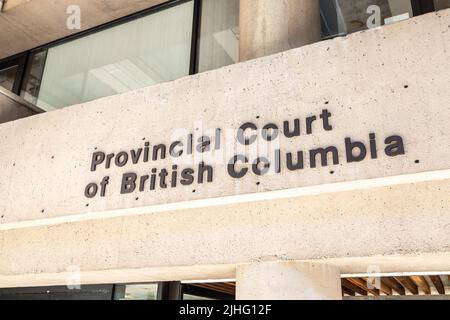 Segno di Corte Provinciale della Columbia Britannica nel centro di Vancouver Foto Stock
