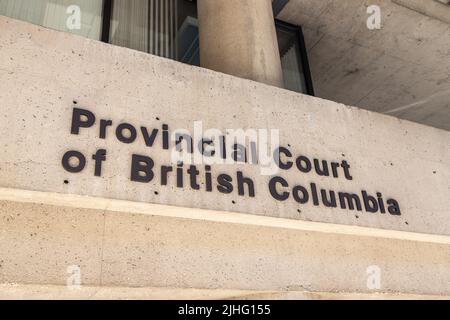 Segno di Corte Provinciale della Columbia Britannica nel centro di Vancouver Foto Stock