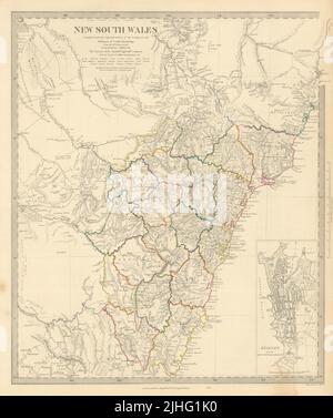 NUOVO GALLES DEL SUD basato sulle rotte di Cunningham. Piano città DI SYDNEY. Mappa SDUK 1851 Foto Stock