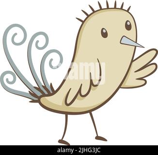 Carino illustrazione di piccolo uccello su sfondo bianco. Illustrazione vettoriale in stile disegno a mano. Illustrazione Vettoriale