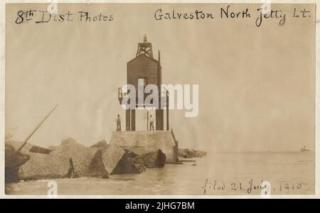 Texas - Galveston. Galveston North Jetty Light Station, Texas. Fondata il 20 luglio 1910. Foto Stock