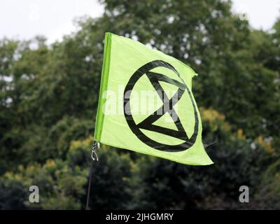 Londra, UK - 04 settembre 2021: Bandiere e bandiere di estinzione della ribellione alla protesta a Londra Foto Stock