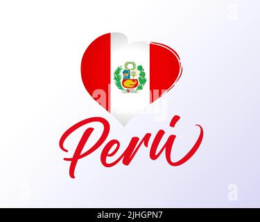 Perù, 28 luglio Independence Day con bandiera a cuore. Felices Fiestas Patrias, traduzione - Happy National Holiday Peru. Illustrazione vettoriale Illustrazione Vettoriale