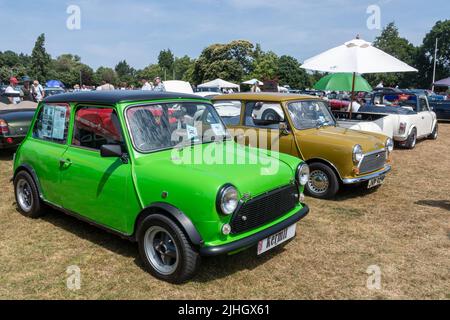 Mini auto in mostra ad un evento di trasporto, Inghilterra, Regno Unito Foto Stock