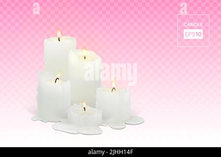 Set di candele bianche che bruciano su sfondo trasparente Illustrazione Vettoriale