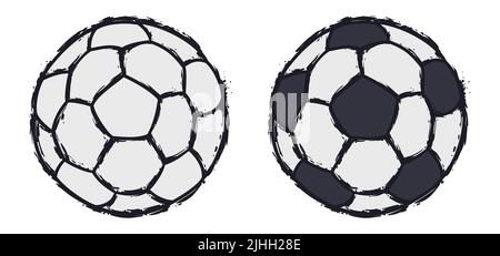 Design concettuale in stile pennelli di un paio di palline da calcio, una in contorni e l'altra colorata. Illustrazione Vettoriale