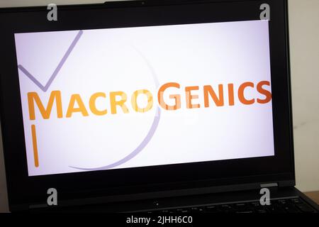 KONSKIE, POLONIA - 18 luglio 2022: Logo della MacroGenics biofarmaceutica azienda visualizzato sullo schermo del computer portatile Foto Stock