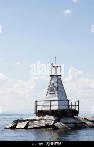 Il Burlington Breakwater South Lighthouse sul lago Champlain a Burlington, Vermont, USA. Foto Stock