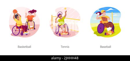 Sport per bambini disabili isolato cartoon vettore illustrazione set Illustrazione Vettoriale