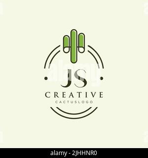 Vettore modello logo cactus verde lettera iniziale JS Illustrazione Vettoriale