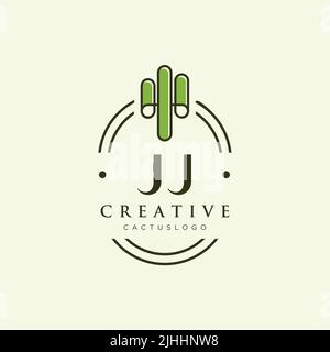 Vettore modello logo cactus verde lettera iniziale JJ Illustrazione Vettoriale