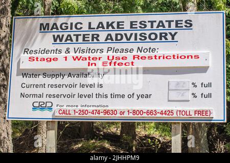 Water Advisory for Magic Lake Estates, North Pender Island, British Columbia, Canada Foto Stock