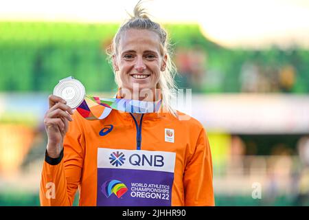 EUGENE, STATI UNITI - LUGLIO 18: Anouk Vetter dei Paesi Bassi che gareggia su Heptathlon durante i Campionati mondiali di atletica il 18 luglio 2022 a Eugene, Oregon, Stati Uniti (Foto di Andy Astfalck/BSR Agency) Atletiekunie Foto Stock