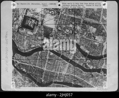 Ground Zero prima del bombardamento atomico di Hiroshima, Giappone. 1.000 piedi Cerchi. Foto Stock
