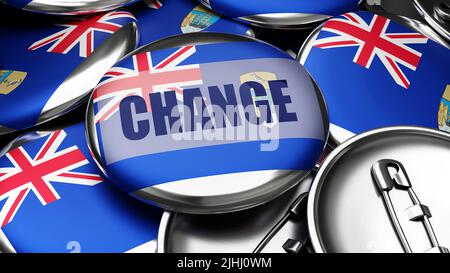 Cambio in Sant'Elena Ascensione e Tristan da Cunha - bandiera nazionale di Sant'Elena Ascensione e Tristan da Cunha su decine di pulsanti di pinback symb Foto Stock