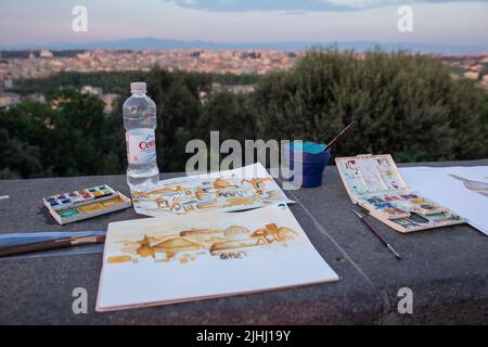 Roma, Italia. 18th luglio 2022. Dipinti sul muro della terrazza del Gianicolo di Roma (Photo by Matteo Nardone/Pacific Press) Credit: Pacific Press Media Production Corp./Alamy Live News Foto Stock