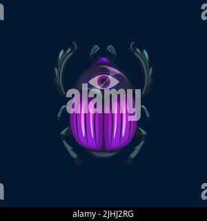 Scarabeo con occhio sulla schiena e zampe potenti. Vettore egiziano simbolico, Halloween occulto o oggetto magico mitologia beetle amulet. Khepri Dio del mattino sole bug isolato elemento di design Illustrazione Vettoriale