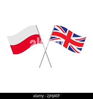 Icona delle bandiere polacche e britanniche isolata su sfondo bianco. Illustrazione vettoriale Illustrazione Vettoriale