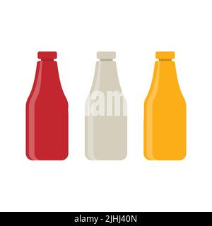 Icona delle bottiglie di salsa su sfondo bianco. Illustrazione vettoriale Illustrazione Vettoriale