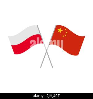 Icona delle bandiere di Polonia e Cina isolata su sfondo bianco. Illustrazione vettoriale Illustrazione Vettoriale