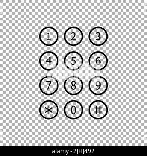 Numero di telefono della tastiera. Vettore icona del numero della tastiera isolato su sfondo trasparente Illustrazione Vettoriale