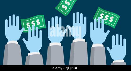 Persone che Holding Money Hands Vector Falling Notes Cash Business Men Suits Trading azioni Corporate Office Jobs inflazione Exchange Banking contabilità Illustrazione Vettoriale